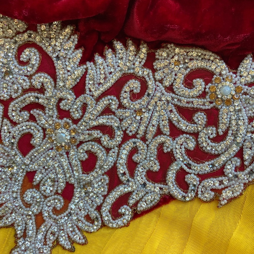 Unbranded Red & Yellow Beaded & Sequined Gown Dress Costume, Sz XL/14 - Picture 6 of 16